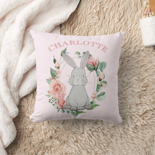 Sweet Forest Animal Grey Bunny Pink Floral Girl Kussen (Deken)