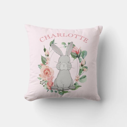 Sweet Forest Animal Grey Bunny Pink Floral Girl Kussen (Voorkant)