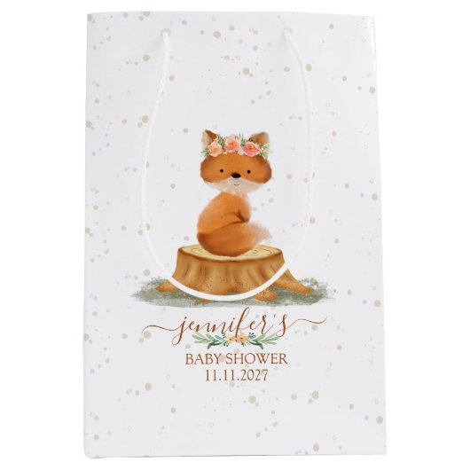 Sweet Forest Fox Baby Shower Wildflowers Medium Cadeauzakje (Voorkant)