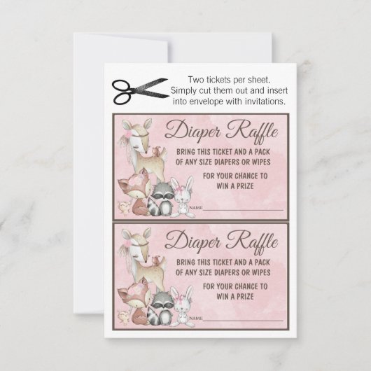 Sweet Forest Woodland Girls Diaper Raffle Insert Kaart (Voorkant)