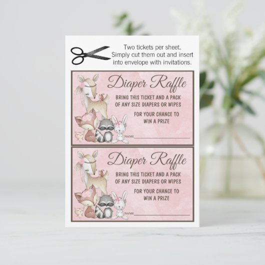 Sweet Forest Woodland Girls Diaper Raffle Insert Kaart (Staand voorkant)