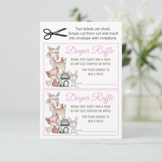 Sweet Forest Woodland Meisjes Luier Raffle Kaart (Staand voorkant)