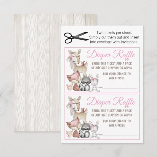 Sweet Forest Woodland Meisjes Luier Raffle Kaart (Voorkant / Achterkant)