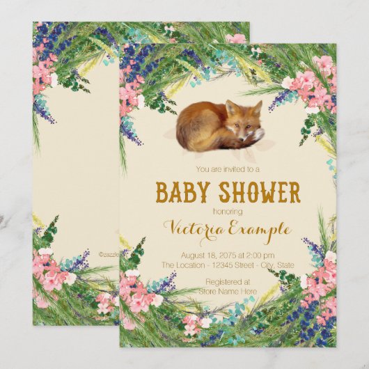 Sweet Fox Baby shower Kaart (Voorkant / Achterkant)