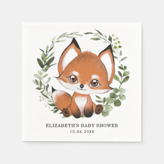Sweet Fox Botanical Greenery Forest Baby Verjaarda Servet (Voorkant)
