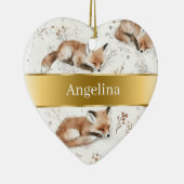 Sweet Fox Gold Ribbon Christmas Keramisch Ornament (Rechts)