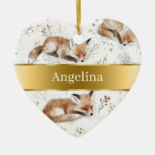 Sweet Fox Gold Ribbon Christmas Keramisch Ornament (Voorkant)