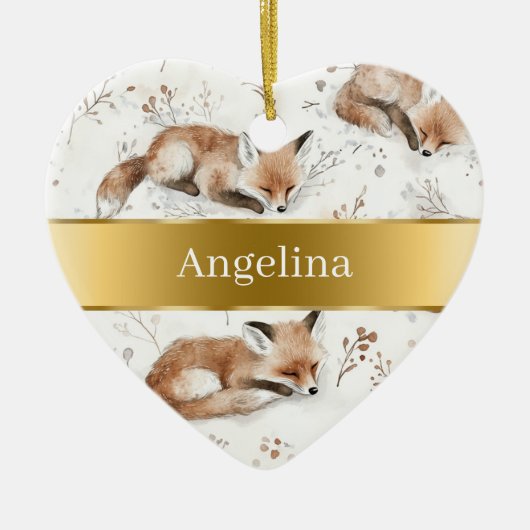 Sweet Fox Gold Ribbon Christmas Keramisch Ornament (Voorkant)