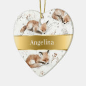 Sweet Fox Gold Ribbon Christmas Keramisch Ornament (Links)