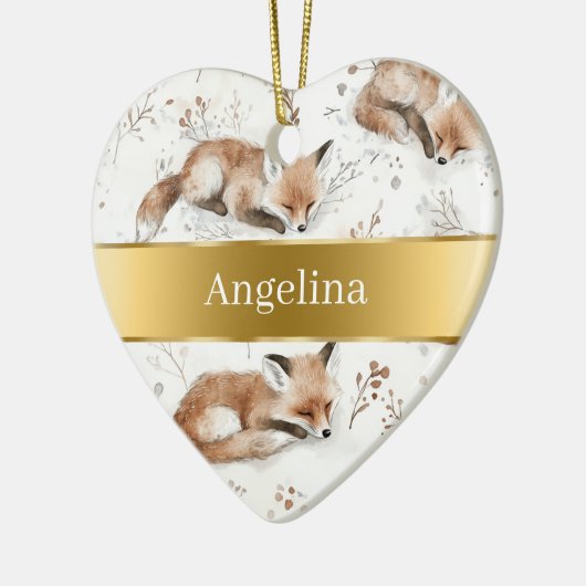 Sweet Fox Gold Ribbon Christmas Keramisch Ornament (Links)