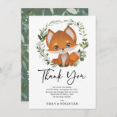 Sweet Fox Greenery Forest Baby shower Birthday Bedankkaart (Voorkant / Achterkant)
