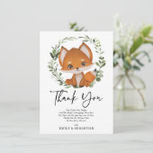 Sweet Fox Greenery Forest Baby shower Birthday Bedankkaart (Staand voorkant)