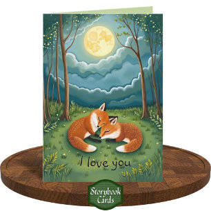 Sweet Fox Paar Sleeping Moon Forest Ik hou van je Kaart