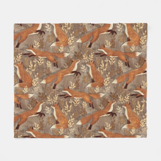 Sweet Fox Pattern in Herfst Neutrals Fleece Deken (Voorkant (Horizontaal))