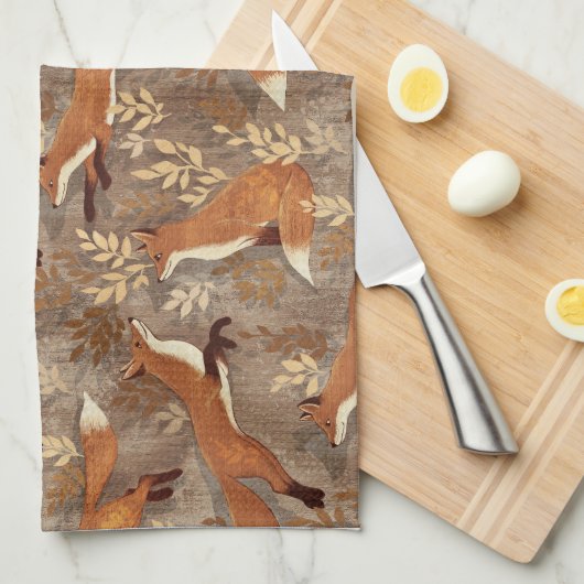 Sweet Fox Pattern in Herfst Neutrals Theedoek (Quarter Fold)