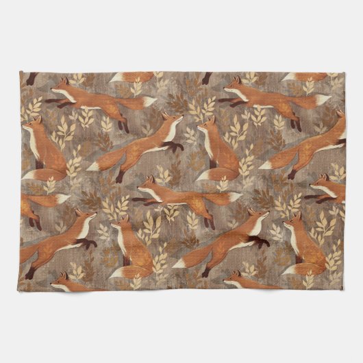 Sweet Fox Pattern in Herfst Neutrals Theedoek (Horizontaal)