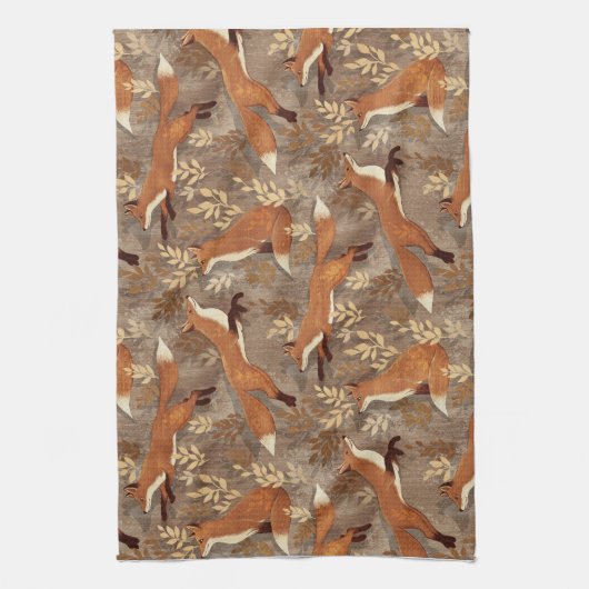 Sweet Fox Pattern in Herfst Neutrals Theedoek (Verticaal)