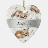 Sweet Fox Silver Ribbon Christmas Keramisch Ornament (Rechts)