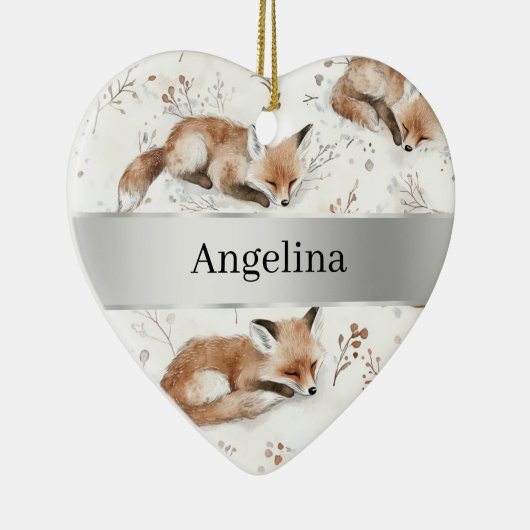 Sweet Fox Silver Ribbon Christmas Keramisch Ornament (Rechts)