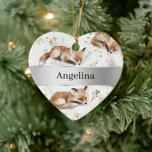 Sweet Fox Silver Ribbon Christmas Keramisch Ornament (Boom)