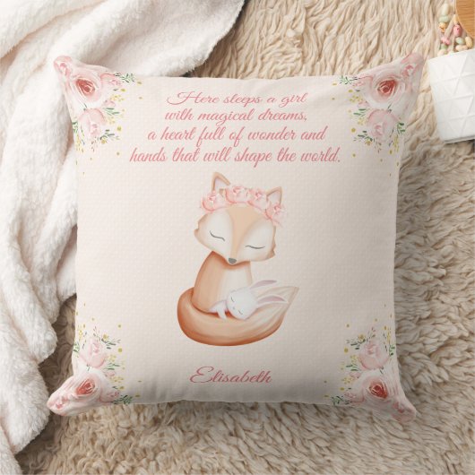 Sweet Fox Snuggling Bunny Personalized Nursery Kussen (Deken)