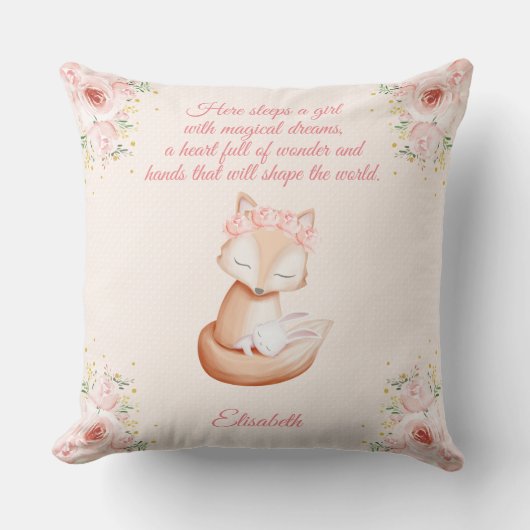 Sweet Fox Snuggling Bunny Personalized Nursery Kussen (Voorkant)