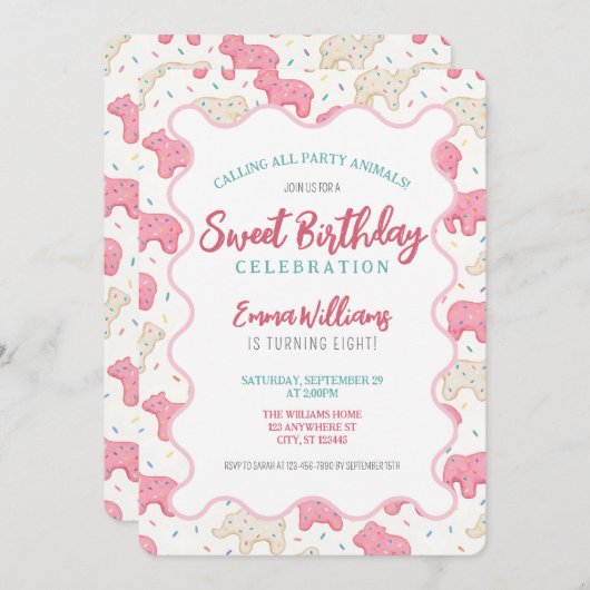 Sweet Frosted Animal Cookies Verjaardag Uitnodigin Kaart (Voorkant / Achterkant)