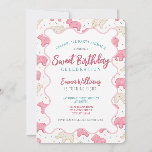 Sweet Frosted Animal Cookies Verjaardag Uitnodigin Kaart (Voorkant)