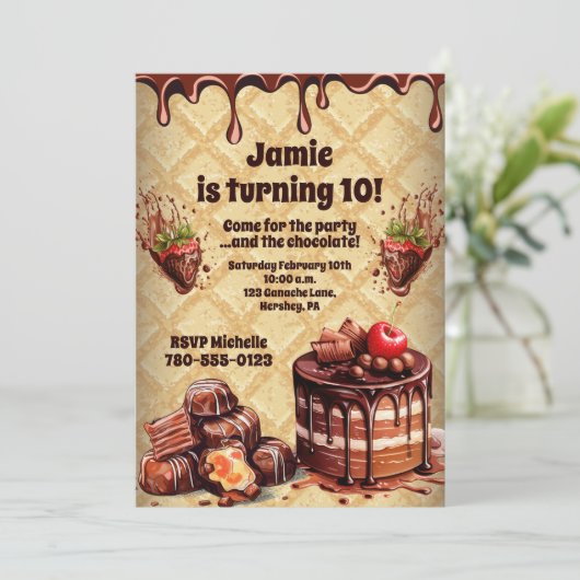 Sweet Fruit Kind's Chocolate Cake Verjaardagsfeest Kaart (Staand voorkant)