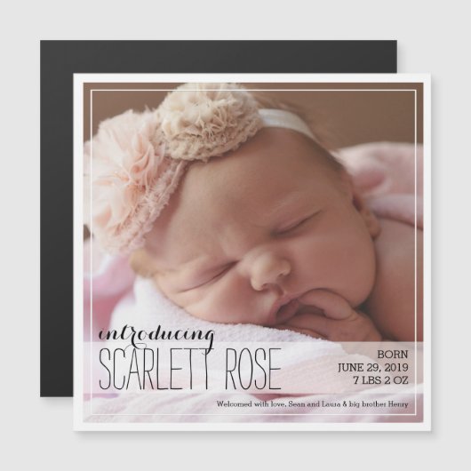 Sweet Full Photo Classic Baby Notice Magnetische Uitnodiging (Voorkant / Achterkant)