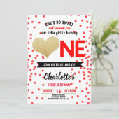 Sweet & Fun Black Red Heart Girl Eerste Verjaardag Kaart (Staand voorkant)