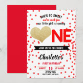Sweet & Fun Black Red Heart Girl Eerste Verjaardag Kaart (Voorkant / Achterkant)