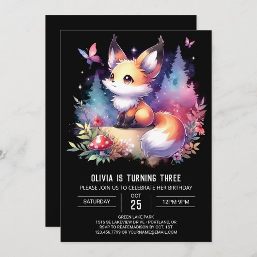 Sweet Fun Fox Verjaardag digitaal Kaart (Voorkant / Achterkant)