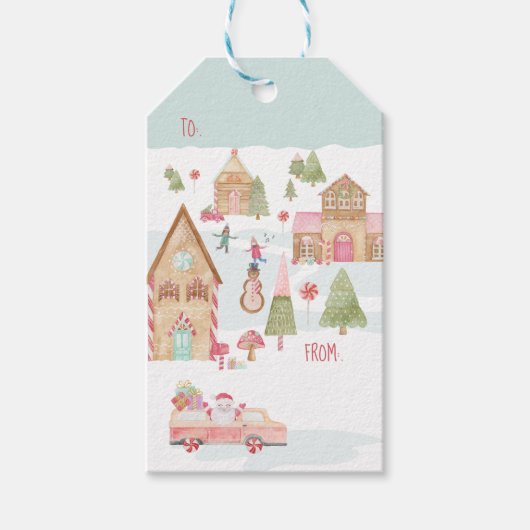 Sweet Fun Waterverf Gingerbread Snoep Town Cadeaulabel (Voorkant)