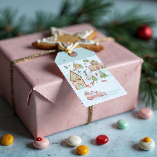 Sweet Fun Waterverf Gingerbread Snoep Town Cadeaulabel