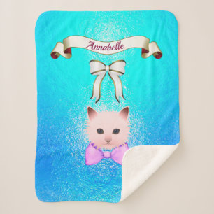 Sweet Funny Cat met Boog Naam Personaliseren Sherpa Deken