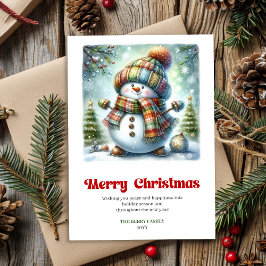 Sweet funny snowman minimalist Xmas watercolor Feestdagenkaart