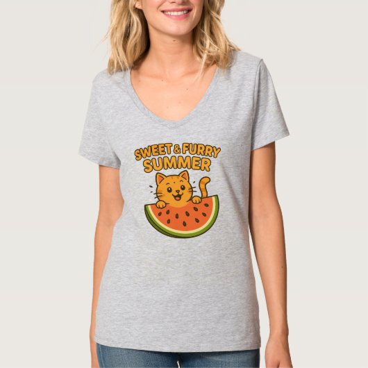 Sweet & Furry Summer – Schattige Watermeloen Kat T T-shirt (Voorkant)