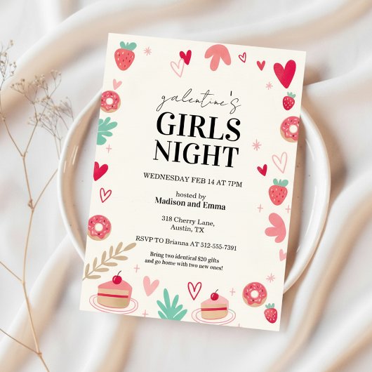 Sweet Galentines Day Invitation Donut Treats Kaart