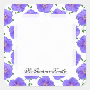 Sweet Garden Blue Geranium Bloem op elke kleur Vierkante Sticker