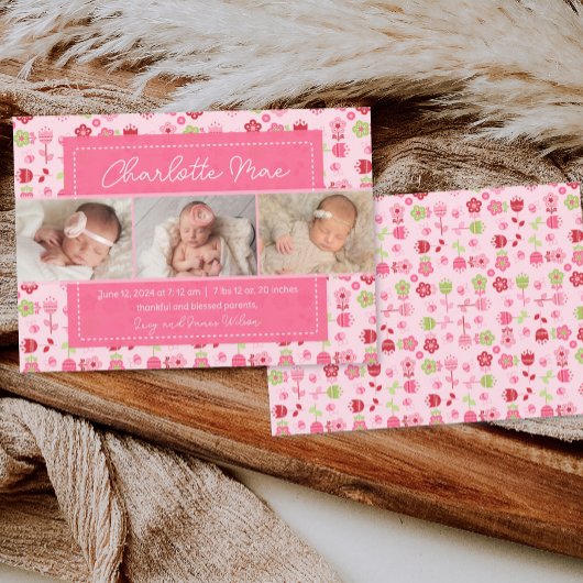 Sweet Garden Roze Baby Meisje Aankondiging