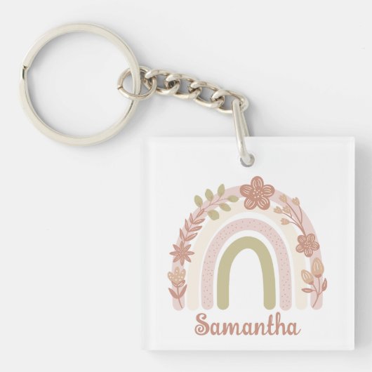 Sweet Gepersonaliseerde Boho Bloemen Regenboog Sleutelhanger (Voorkant)