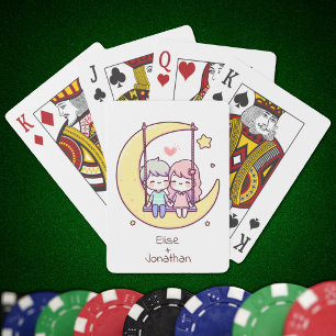 Sweet Gepersonaliseerde Chibi-stijl Moon Swing Paa Pokerkaarten