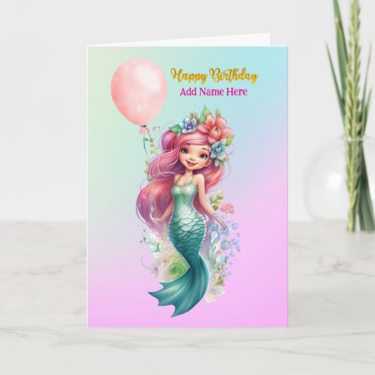 Sweet gepersonaliseerde zeemeermin verjaardag Kaar Kaart (Voorkant)