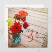 Sweet Gerber Daisy & Rozen Wedding Invitation Kaart (Voorkant / Achterkant)