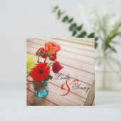 Sweet Gerber Daisy & Rozen Wedding Invitation Kaart (Staand voorkant)