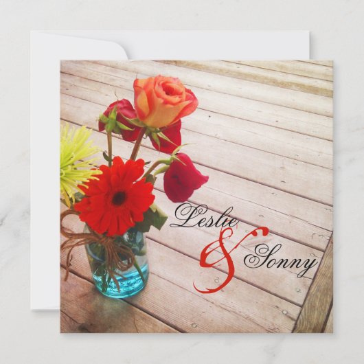 Sweet Gerber Daisy & Rozen Wedding Invitation Kaart (Voorkant)