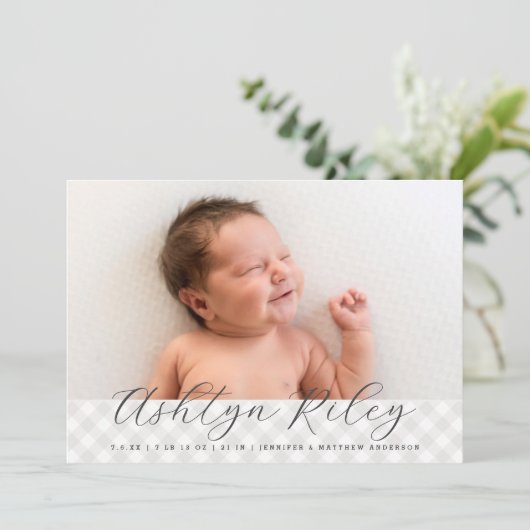 Sweet Geslacht Neutraal Gingham geboorte aankondig Aankondiging (Staand voorkant)