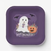 Sweet Ghost Paarse Halloween Papier Bord (Voorkant)