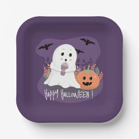 Sweet Ghost Paarse Halloween Papier Bord (Voorkant)
